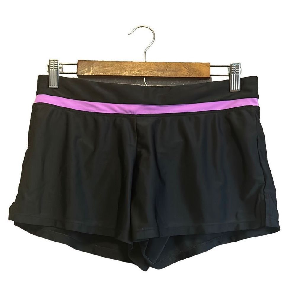 ZeroXposur Women Black Swim‎ Skirt Shorts Purple Trim Size S Athletic